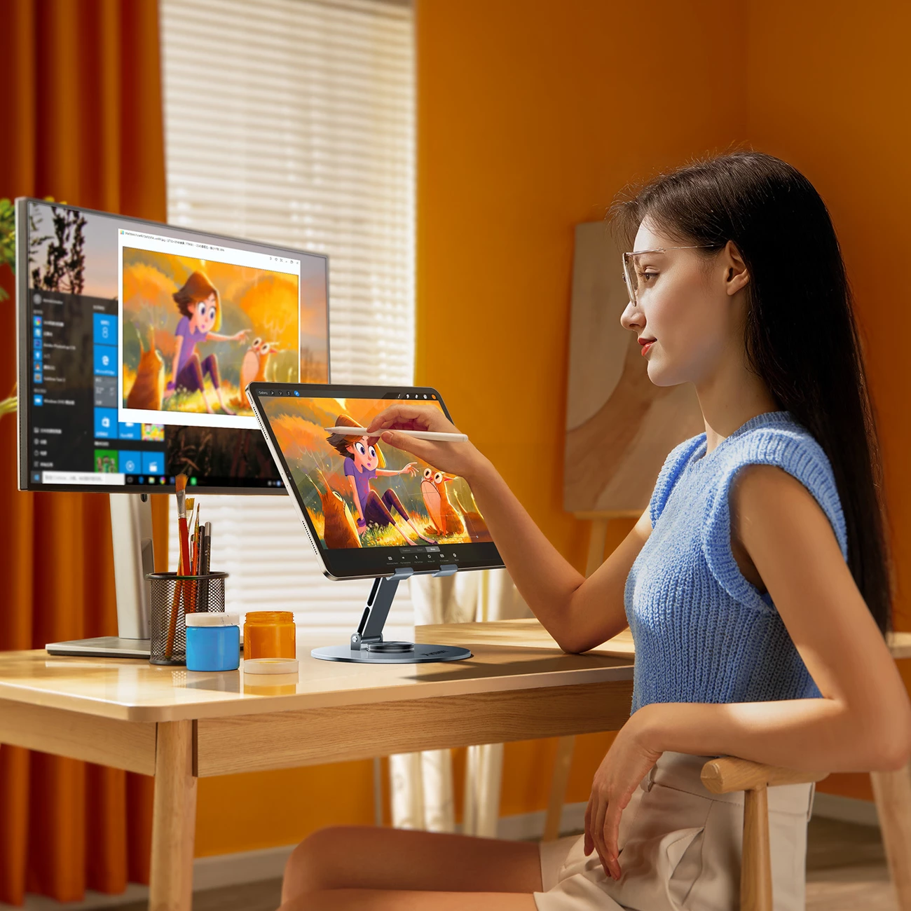 Mbajtëse tabletë Wozinsky WRS-DSY84SS, rrotullim 360°, alumini, gri