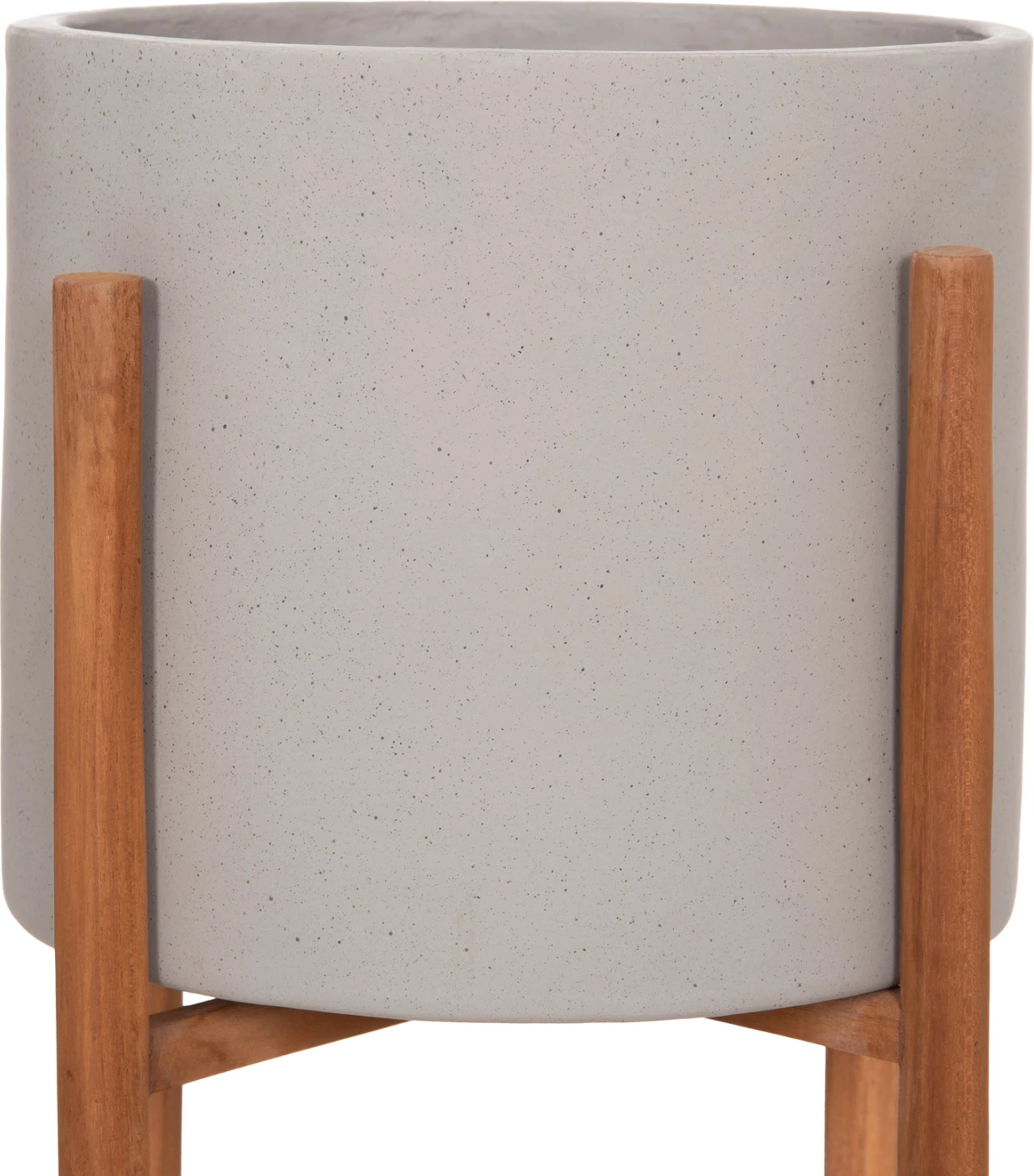 Vazo e brendshme RENTIL, fibër-cement, ngjyrë gri, bazë dru tik, Φ27x56Hcm