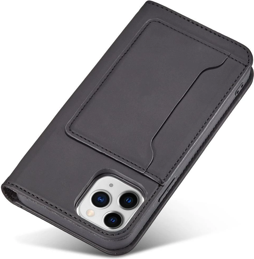 Mbështjellës Hurtel Magnet Card Case për iPhone 12 Pro, me kapak, portofol dhe mbajtëse, i zi