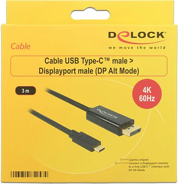 Kabllo DeLOCK 85257 USB-C në DisplayPort, 3 m, 4K 60Hz, e zezë