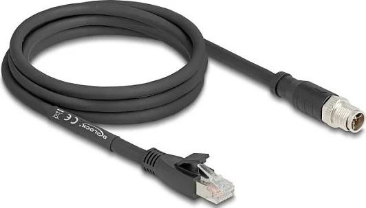 Kabllo rrjeti industriale DeLOCK 80579, Cat5e, 2m, M12 në RJ-45, S/FTP, e zezë