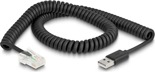 Kabllo spirale DeLOCK RJ50 në USB 2.0 Type-A për barcode scanner, 2 m, e zezë