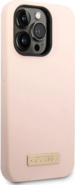 Mbështjellës Guess GUHMP14XSBPLP për iPhone 14 Pro Max 6.7", silikon, MagSafe, rozë