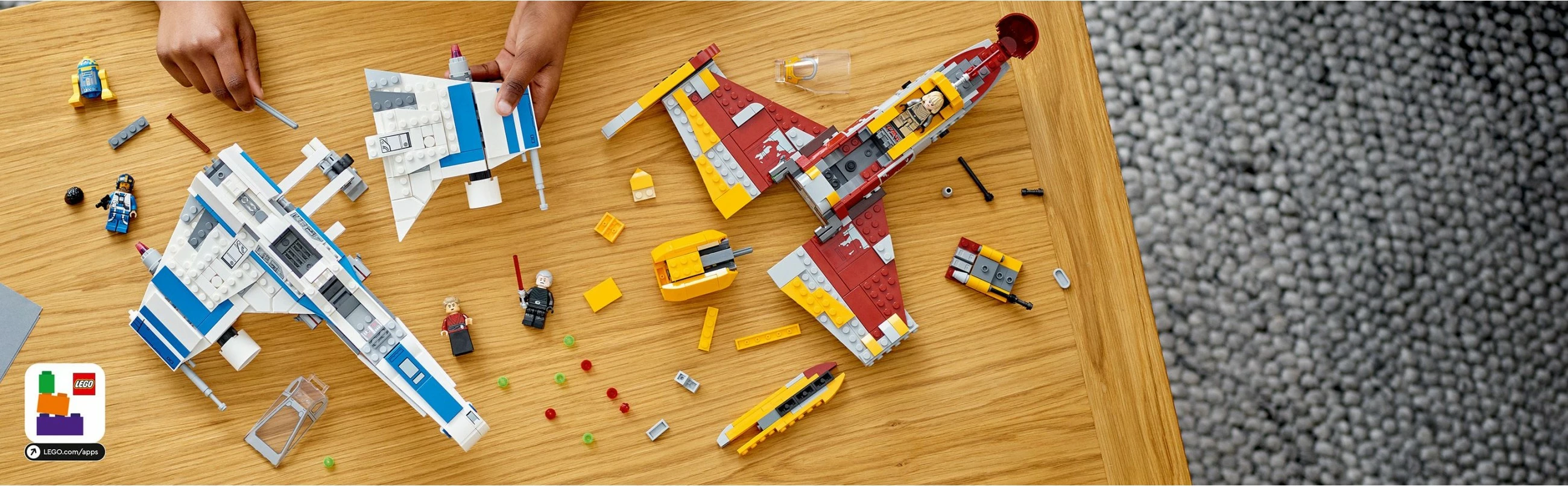 Set ndërtimi LEGO Star Wars New Republic E-Wing vs Shin Hati’s Starfighter 1056 pjesë, shumëngjyrësh