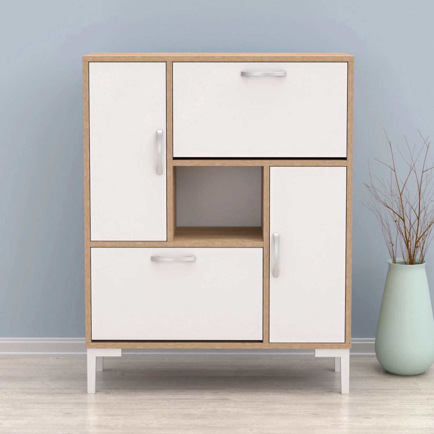 Dollap këpucësh MEDY FH18187.04 melaminë, këmbë të bardha, 86,5x30x109H cm