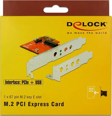 Kartelë PCIe DeLOCK 89889, adaptor M.2 Key E, PCI Express x1, USB 2.0