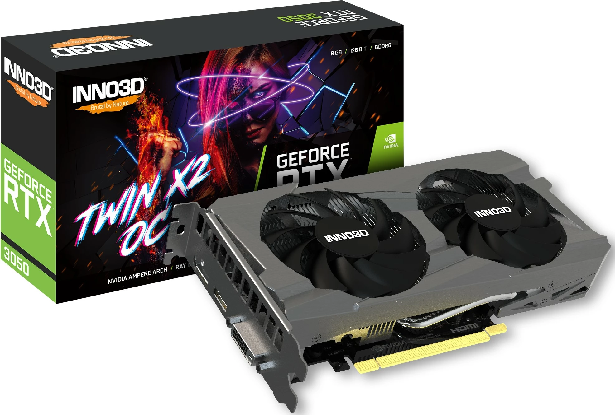 Kartelë grafike Inno3D GeForce RTX 3050 Twin X2 OC, 8 GB, GDDR6, 128 bit, e bardhë