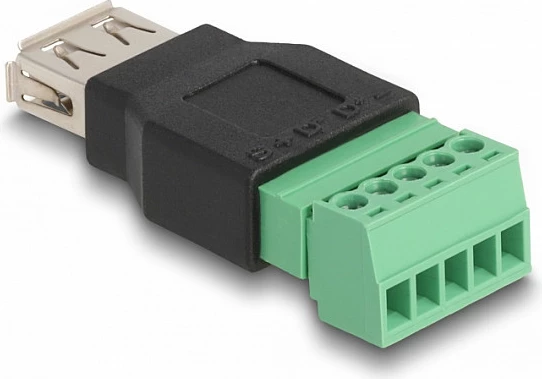 Adapter DeLOCK USB 2.0 Type-A në terminal block 5-pin, 2-pjesësh, zi/jeshil