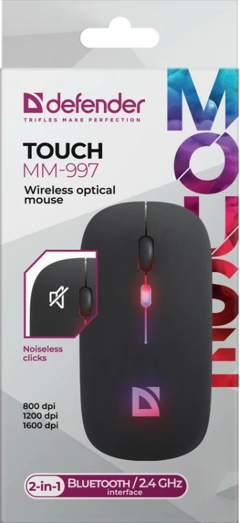 Maus wireless Defender TOUCH MM-997, Silent Click, RGB, 800/1200/1600 DPI, i zi