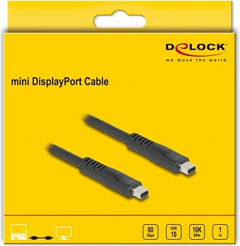 Kablë Mini DisplayPort DeLOCK 81176, 1 m, DP 2.1, 80 Gbit/s, 16K, e zezë