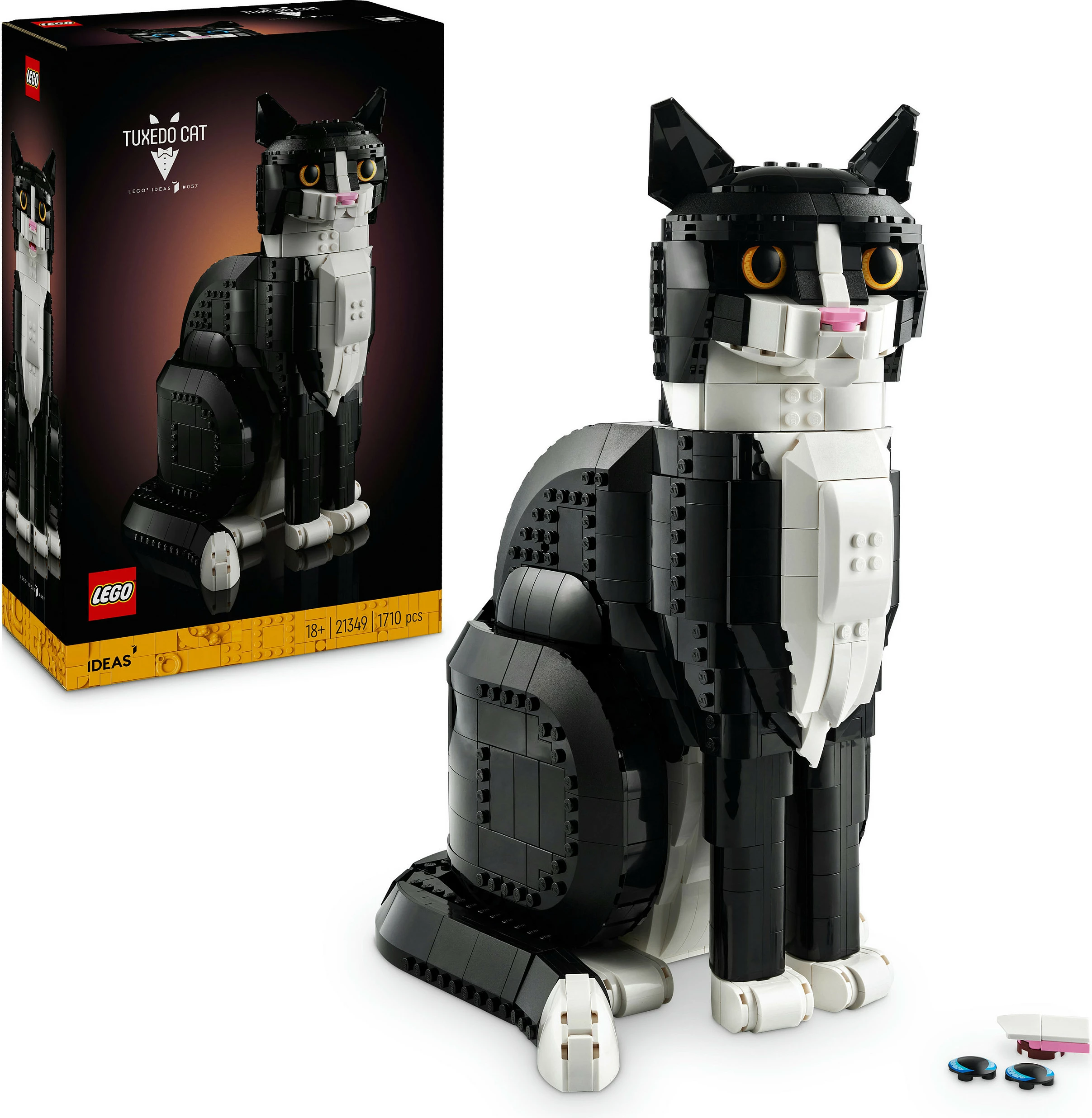 Set ndërtimi LEGO Ideas Tuxedo Cat 21349, 1710 pjesë, 18+, zi/bardhë
