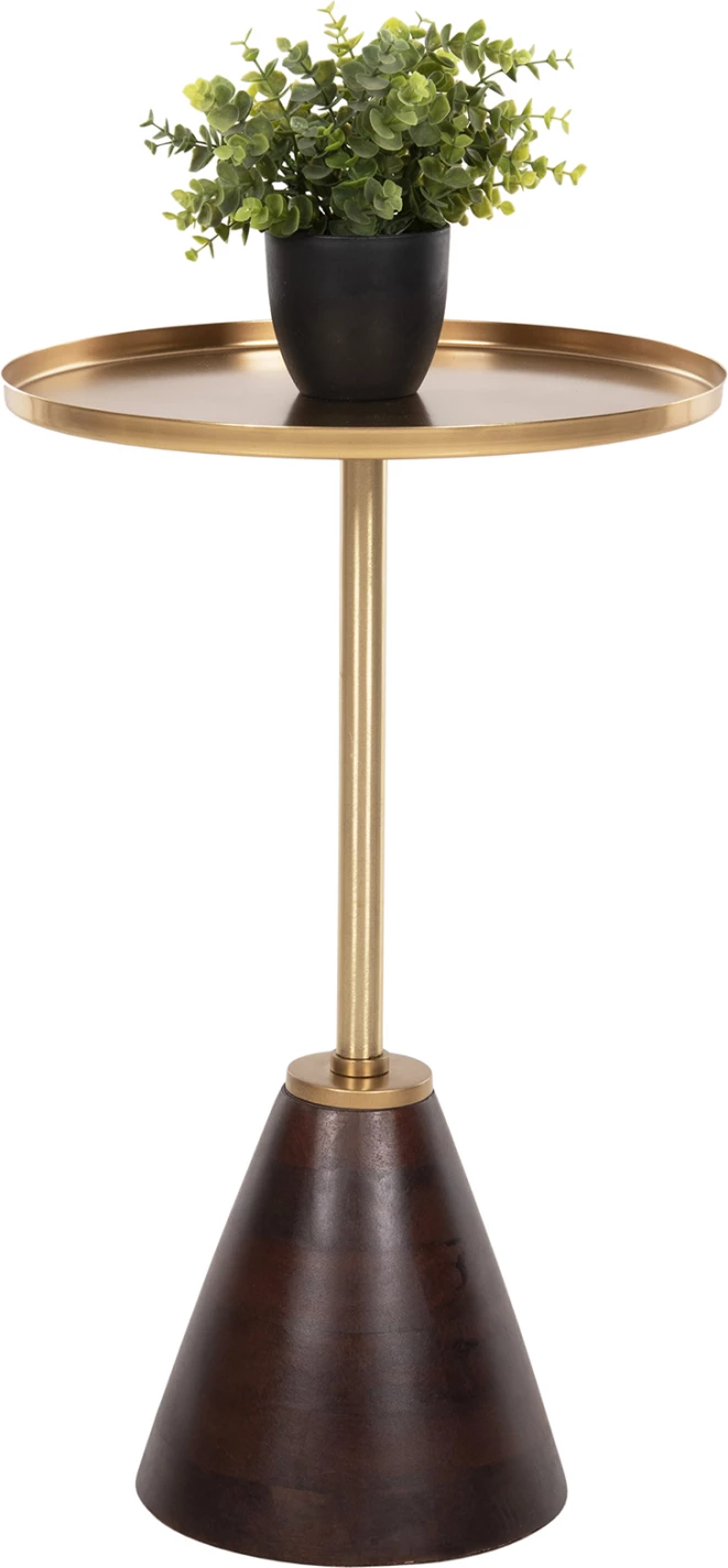 Tavolinë anësore rrethore KAPPUR FH9726 dru mango ngjyrë arre-metal në ar Φ38x62Hcm