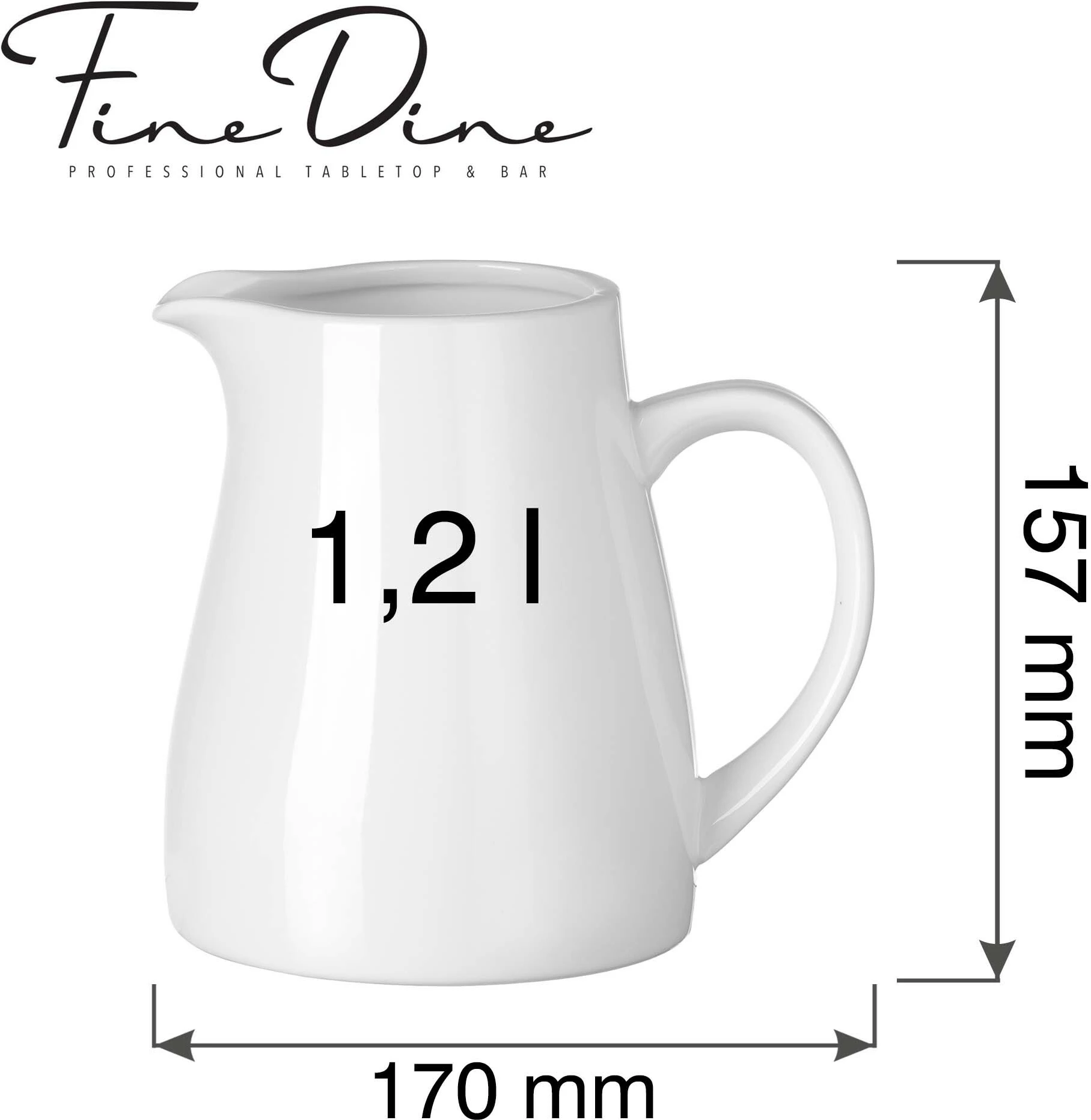 Karafë porcelani Fine Dine Pure Bianco 1.2 L, e bardhë, set 6 copë