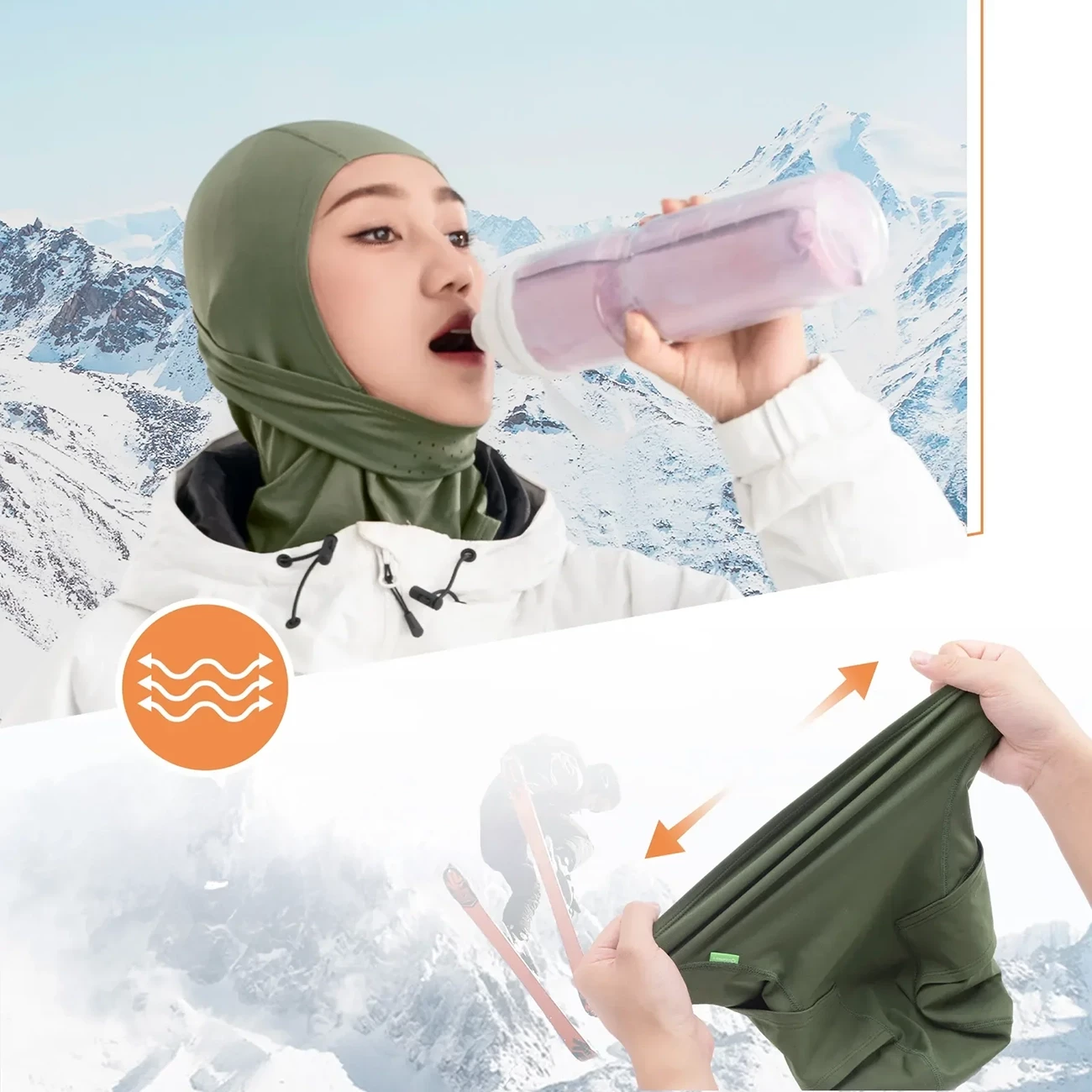 Balaklavë dimërore Qunature 13230023015, kundër erës, e frymëmarrshme, 85% poliester/15% elastan, madhësi L, gjelbër