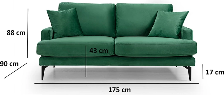 Divan dy-vendësh Fortune kadife gjelbër-zi 175x90x88cm