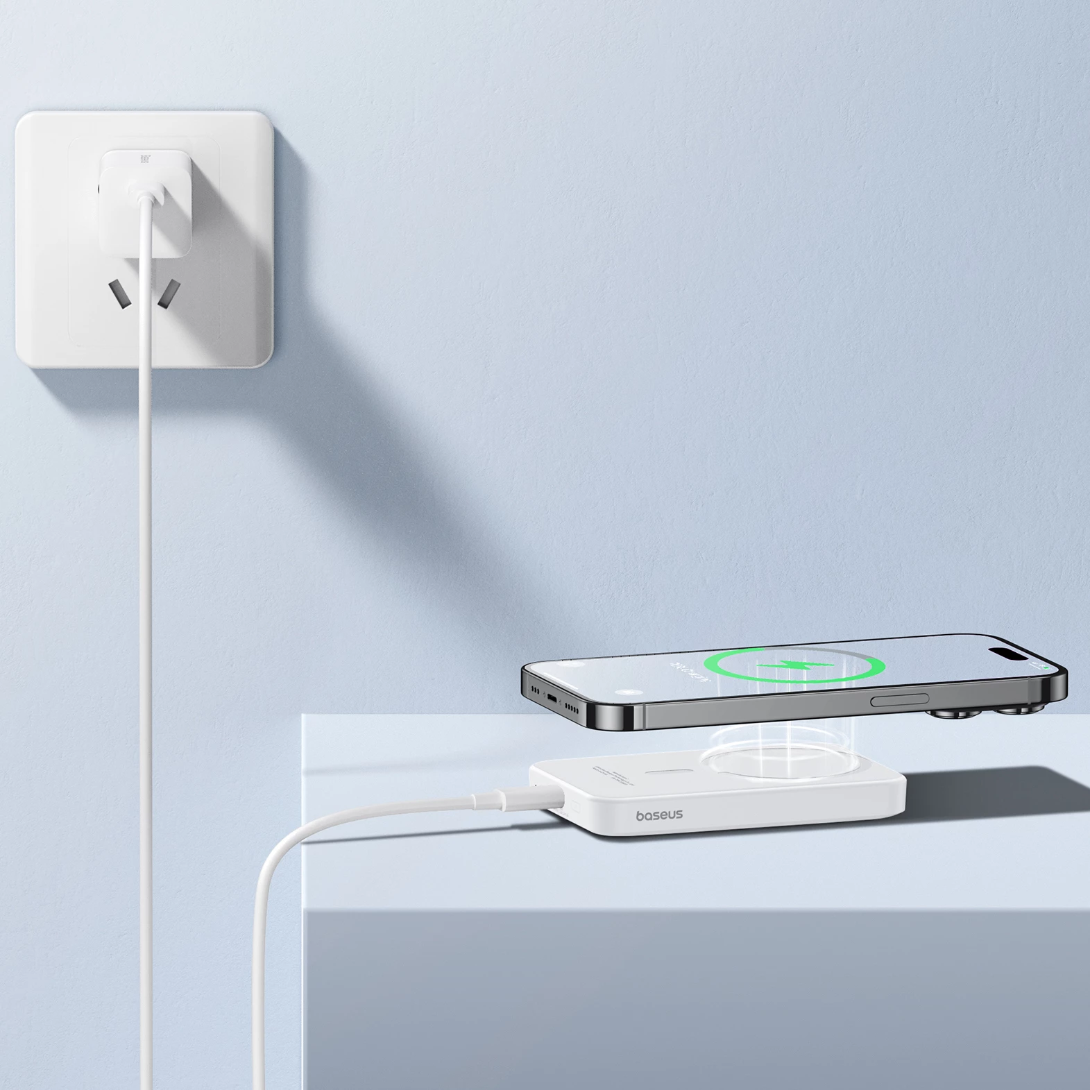 Power bank Baseus Magnetic Mini 5000mAh, 20W, me kabllo USB-C, Bardhë