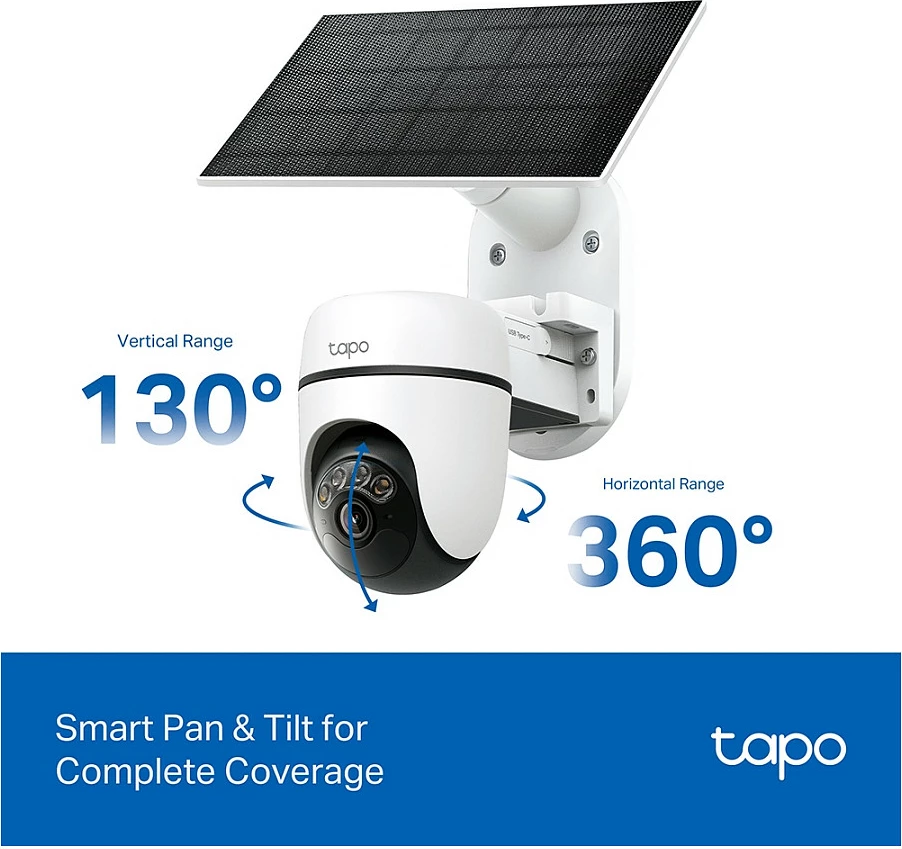 Kamerë sigurie IP TP-Link Tapo C610 KIT, 2304x1296, Wi‑Fi/LAN, PTZ, me panel diellor, e bardhë
