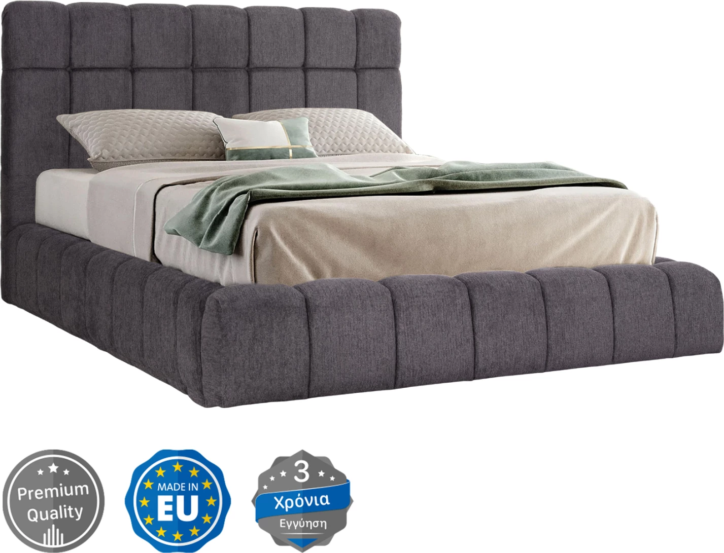 Krevat dopio me hapësirë për depo, stof boucle gri, për dyshek 160x200cm, RAMON FH720.22