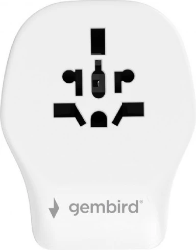 Adapter udhëtimi universal, Gembird, TPA-1A2C20-02-W, 20 W PD/QC, 3x USB (2x Type-C 20 W, 1x Type-A 18 W), prizë AC universale me siguresë 10 A, 4 koka US/UK/EU/AU, e bardhë
