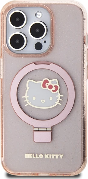 Mbështjellës Hello Kitty për iPhone 15 Pro, Ring Stand, MagSafe, Rozë