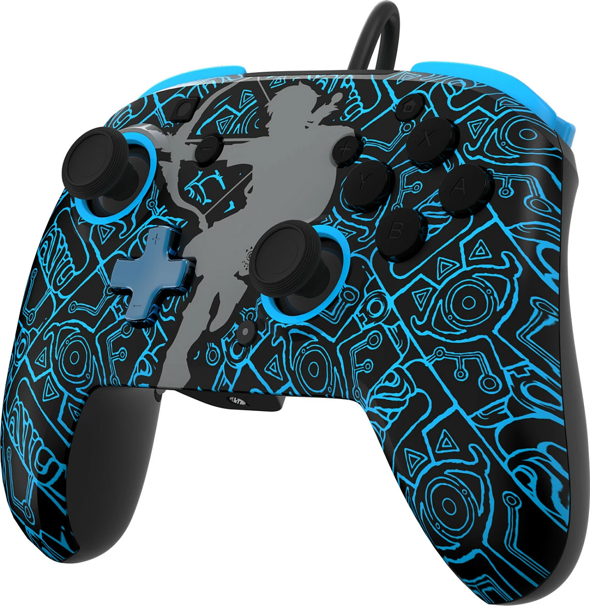 Gamepad PDP REMATCH GLOW Sheikah Shoot, kontrollor me kabllo USB 3m për Nintendo Switch/Switch Lite/Switch OLED, zi/kaltër