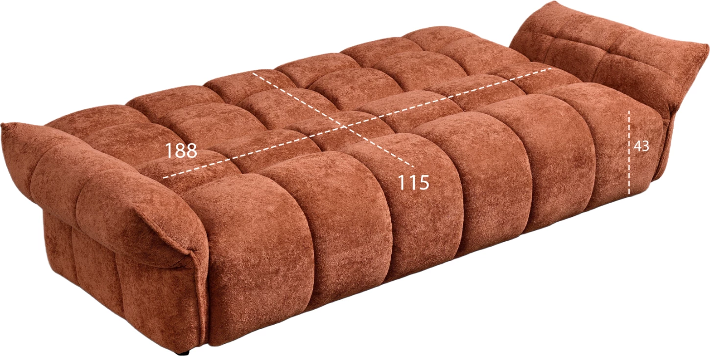 Sofabed MELU, material pëlhurë terrakote, susta xhepi, 240-250x90x85cm