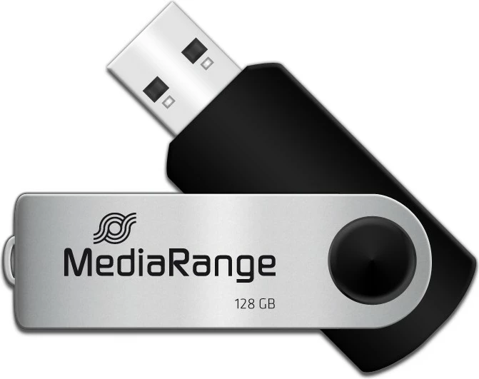 USB flash MediaRange MR913 128GB, USB 2.0, swivel, zi/argjendtë