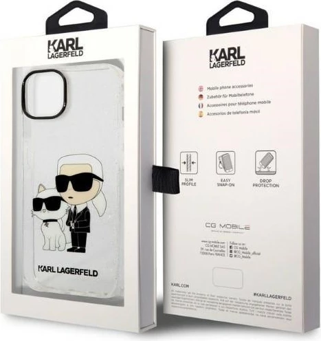 Mbështjellës Karl Lagerfeld Karl&Choupette për iPhone 14 Plus, transparent