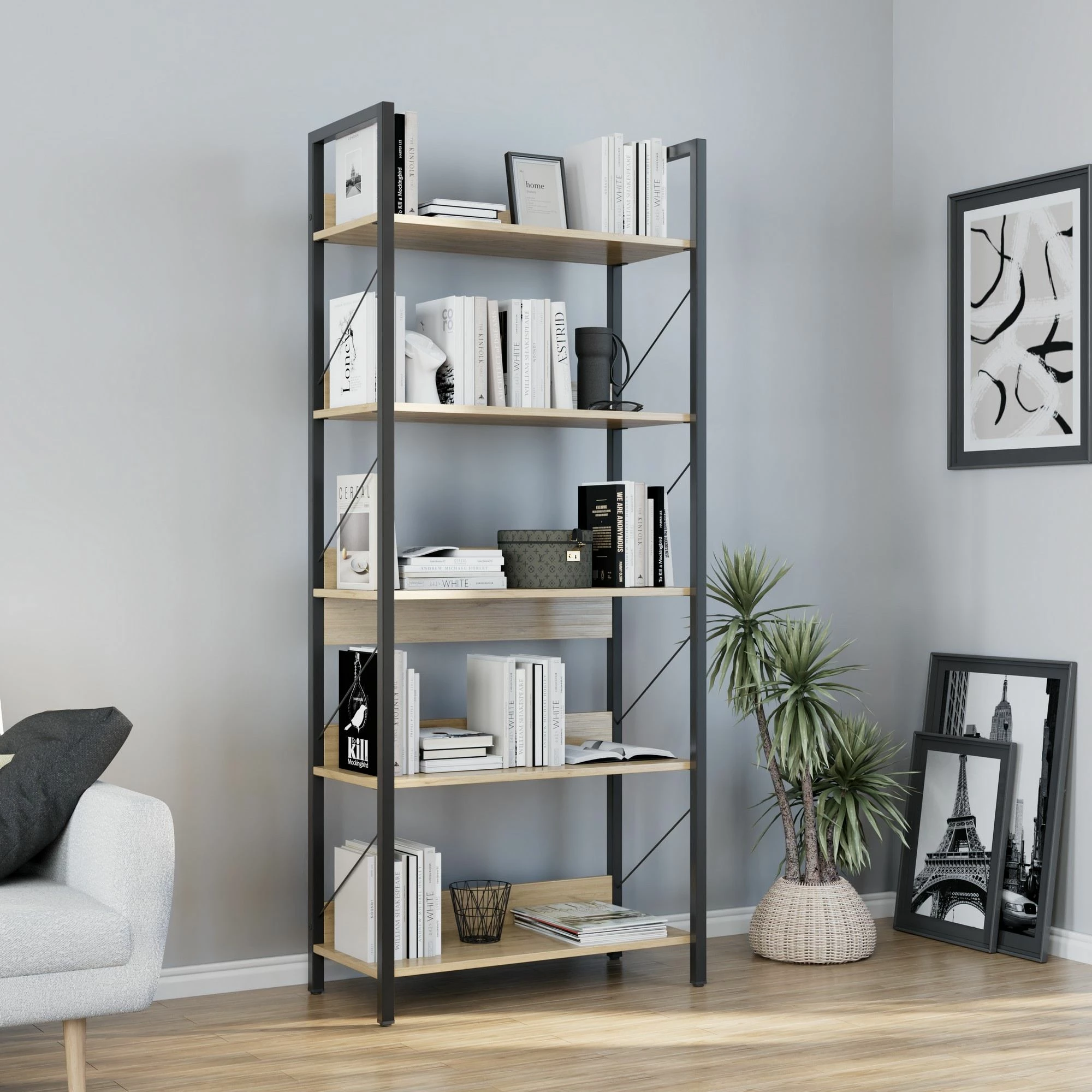 Raft librash Hanah Home, Ktp-850-Ff-1, ngjyrë lisi