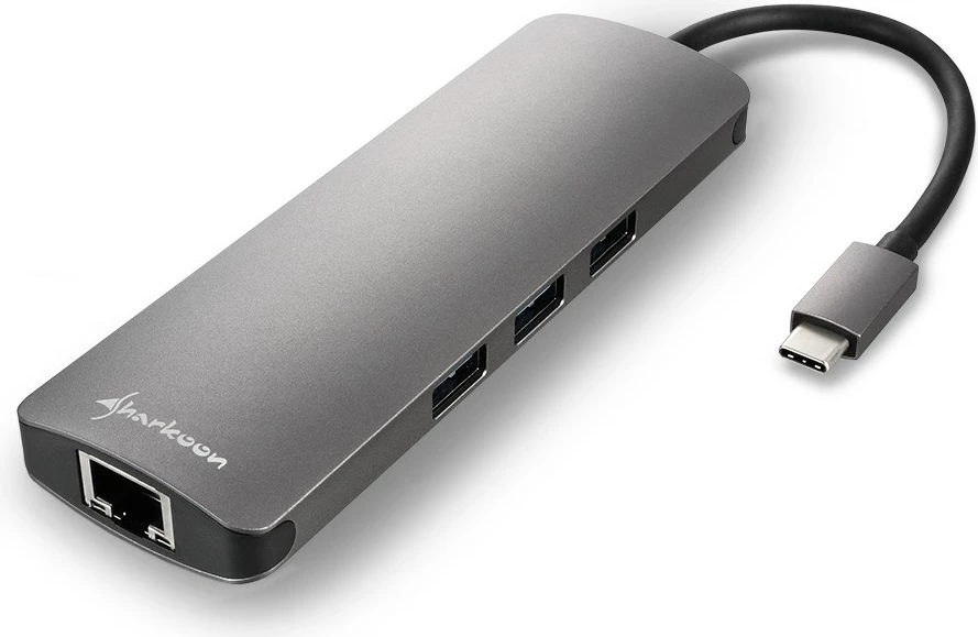 Adapter USB Type-C Sharkoon, 3x USB 3.0, 1x Type-C, Ethernet, HDMI, gri