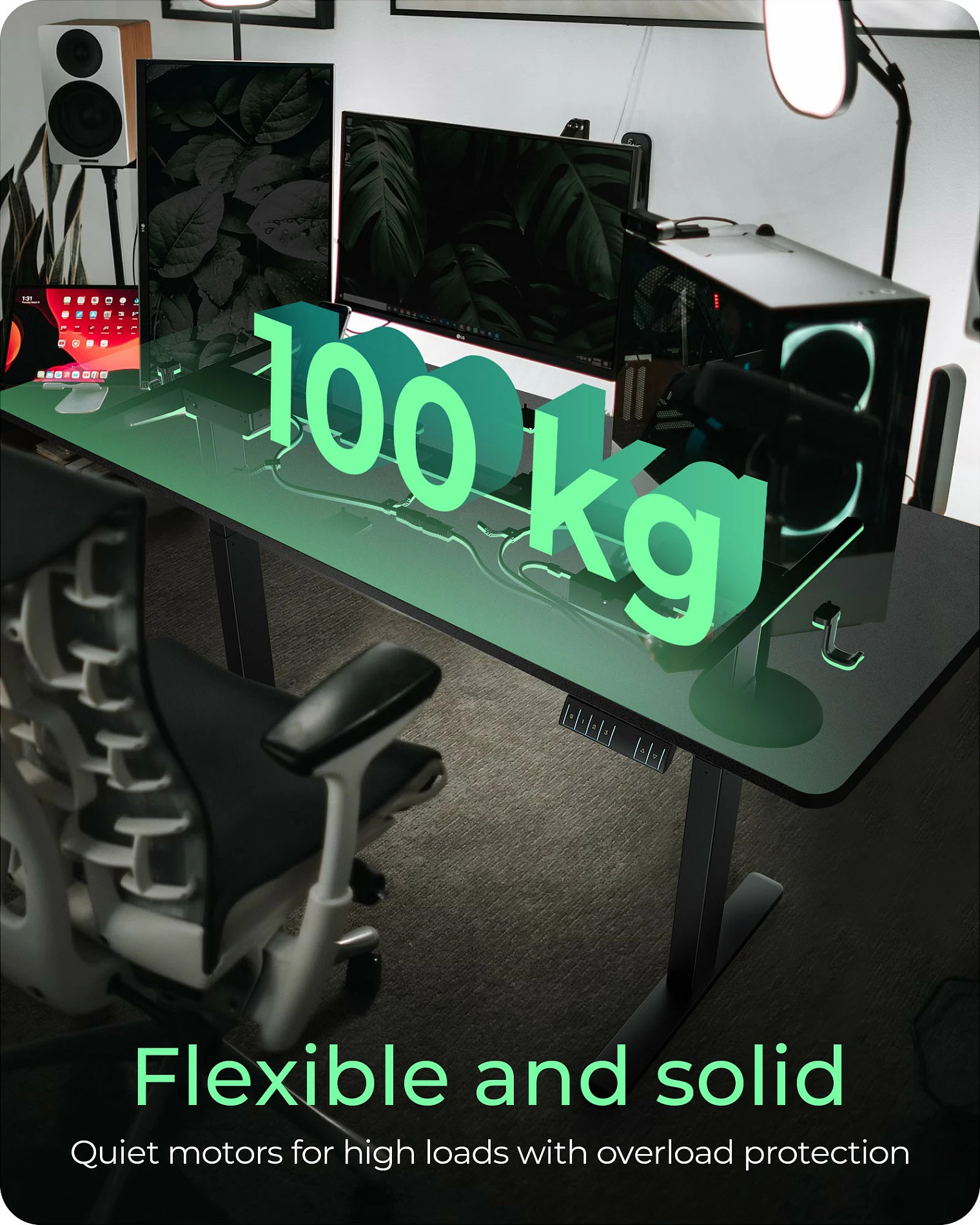 Tavolinë zyre me ngritje elektrike ICY BOX IB-EW122B-TT, 140x70 cm, 63-128 cm, 2 motorë, e zezë