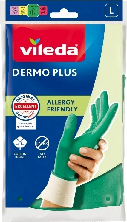 Doreza Vileda Dermo Plus, L, pambuk/nitril, e gjelbër