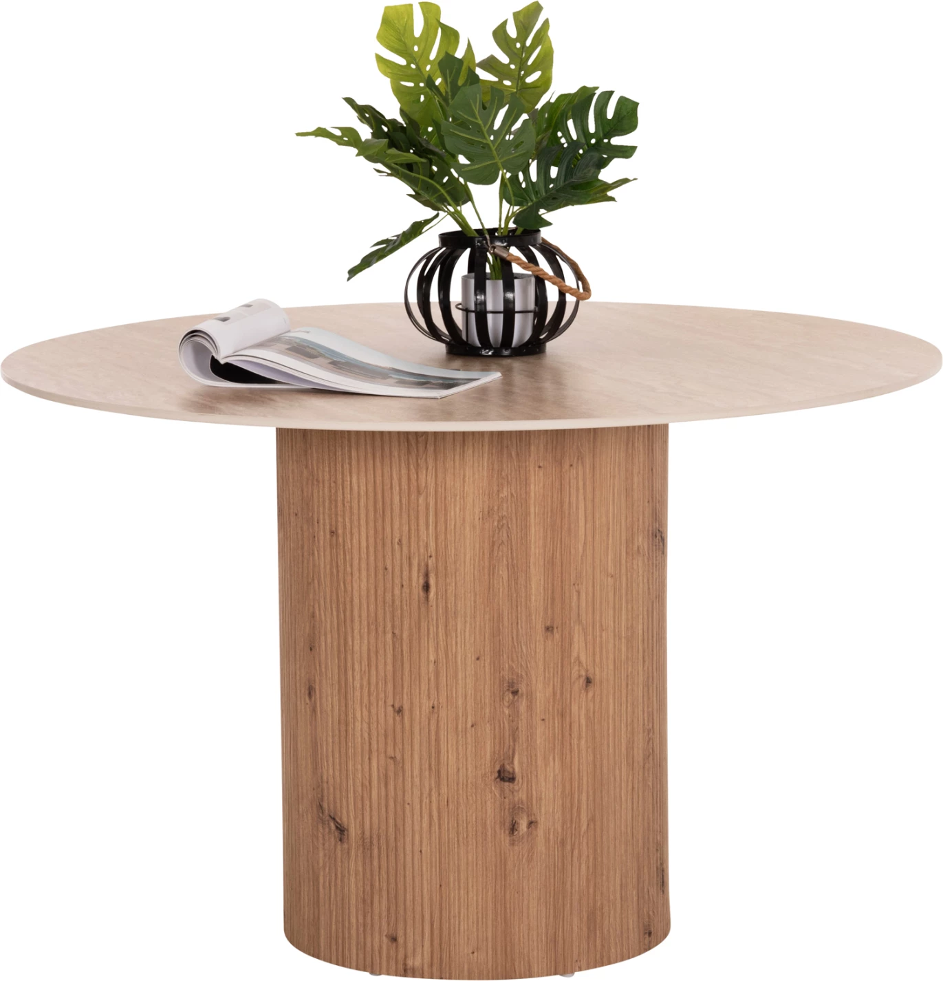 Tavolinë ngrënieje TWIL, sipërfaqe qeramike, pamje guri travertin, bazë MDF, 126x77cm