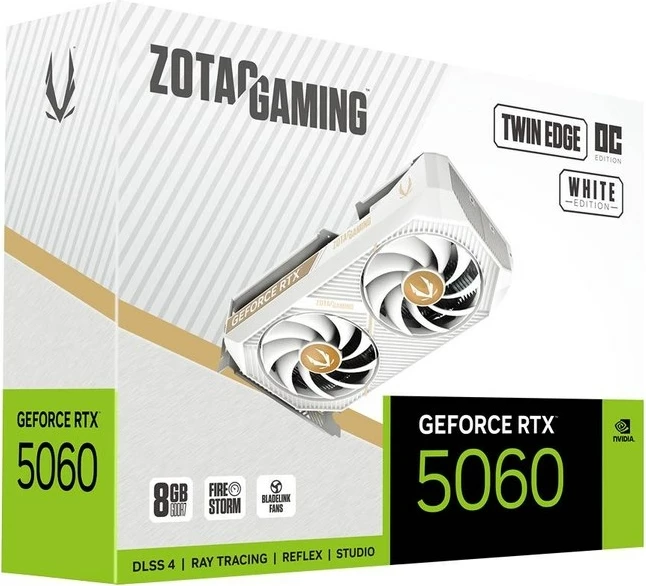 Kartë grafike Zotac GAMING GeForce RTX 5060 Twin Edge OC, 8 GB GDDR7, Bardhë