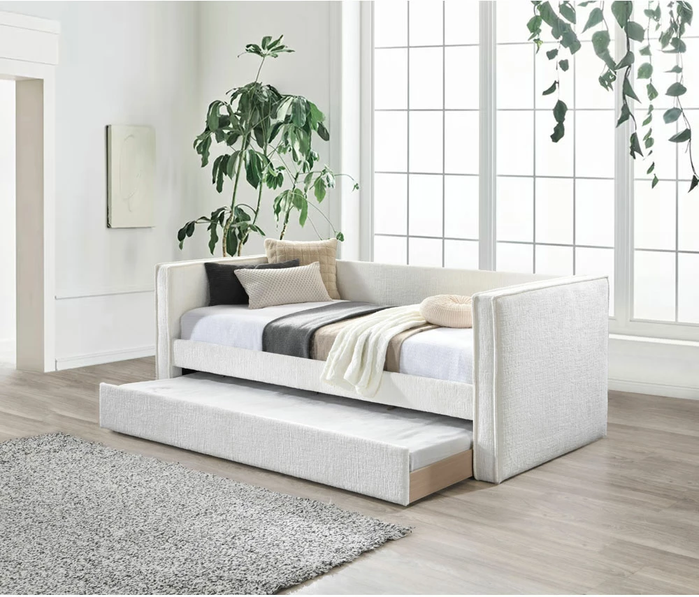 Krevati divan Calmo, për dyshek 90x190cm, krem, 222x99x84.2
