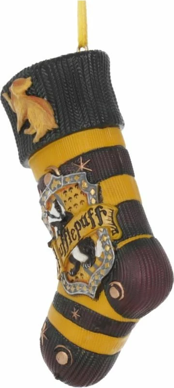 Ornament varës NEMESIS NOW Harry Potter Hufflepuff Stocking, prej rrëshire, i pikturuar me dorë, i licencuar zyrtarisht, verdhë/zi