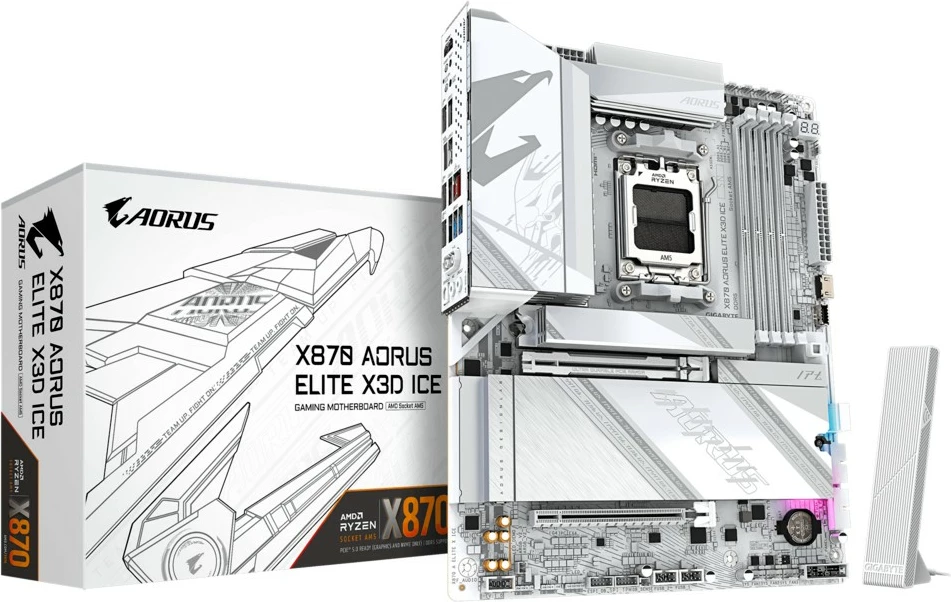 Pllakë amë, Gigabyte AORUS X870 AORUS ELITE X3D ICE, Socket AM5, 4x DDR5, PCIe 5.0 x16, 4x M.2, HDMI, USB4, Wi‑Fi 7, ATX, e bardhë