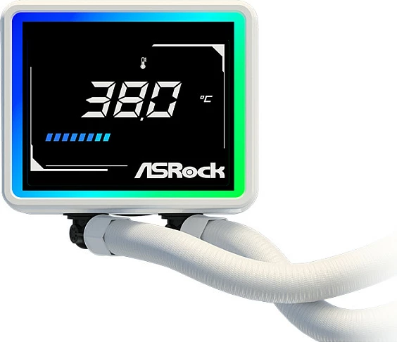 Ftohës me ujë AIO ASRock Challenger White 360 Digital, 360mm, 3x120mm, ekran 3", i bardhë