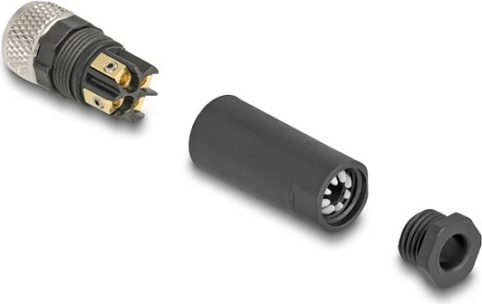 Konektor DeLOCK M8 A-coded 4-pin femër, lidhje me vida, IP67, zi/argjend