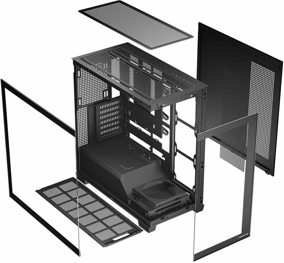 Kasë Modecom Volcano Stellar NF (AT-STELLAR-NF-0000-10) Midi Tower ATX/mATX, USB-C, tempered glass, pa ventilatorë, e zezë