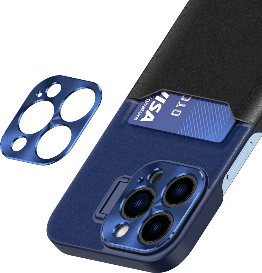 Mbështjellës Hurtel Leather Stand Case për iPhone 14 Pro Max, me xhep për kartela dhe stand, Kaltër