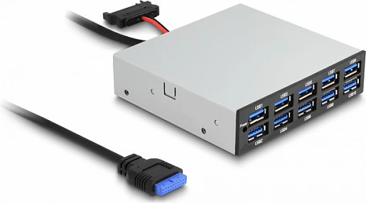 Panel i përparmë USB DeLOCK 3.5″, 10x USB-A USB 3.2 Gen 1, 19-pin header, 5 Gbps, zi/gri