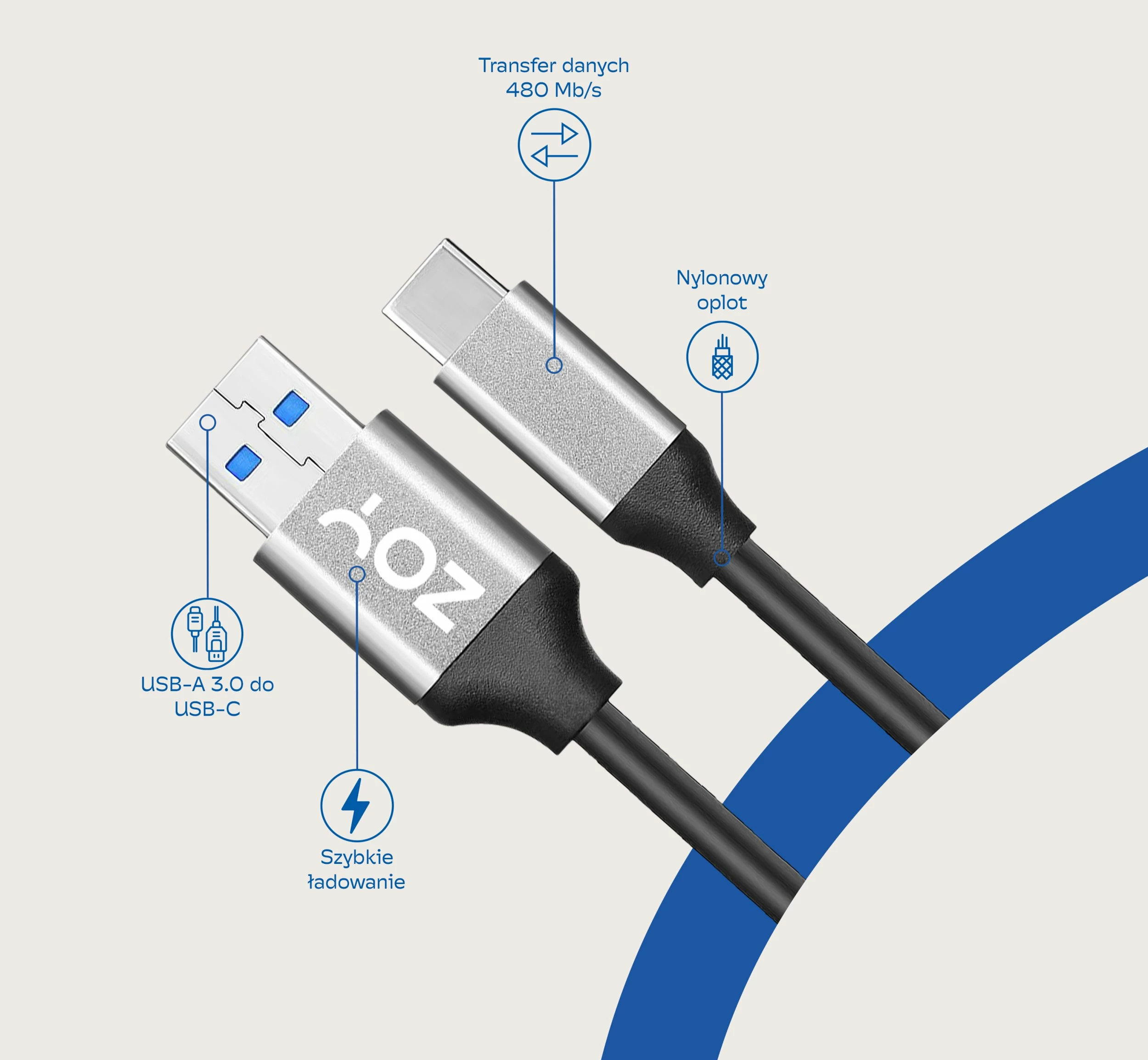 Kabllo USB ZOY ZCAC2 USB-A në USB-C 2 m USB 3.0 e zezë-argjend