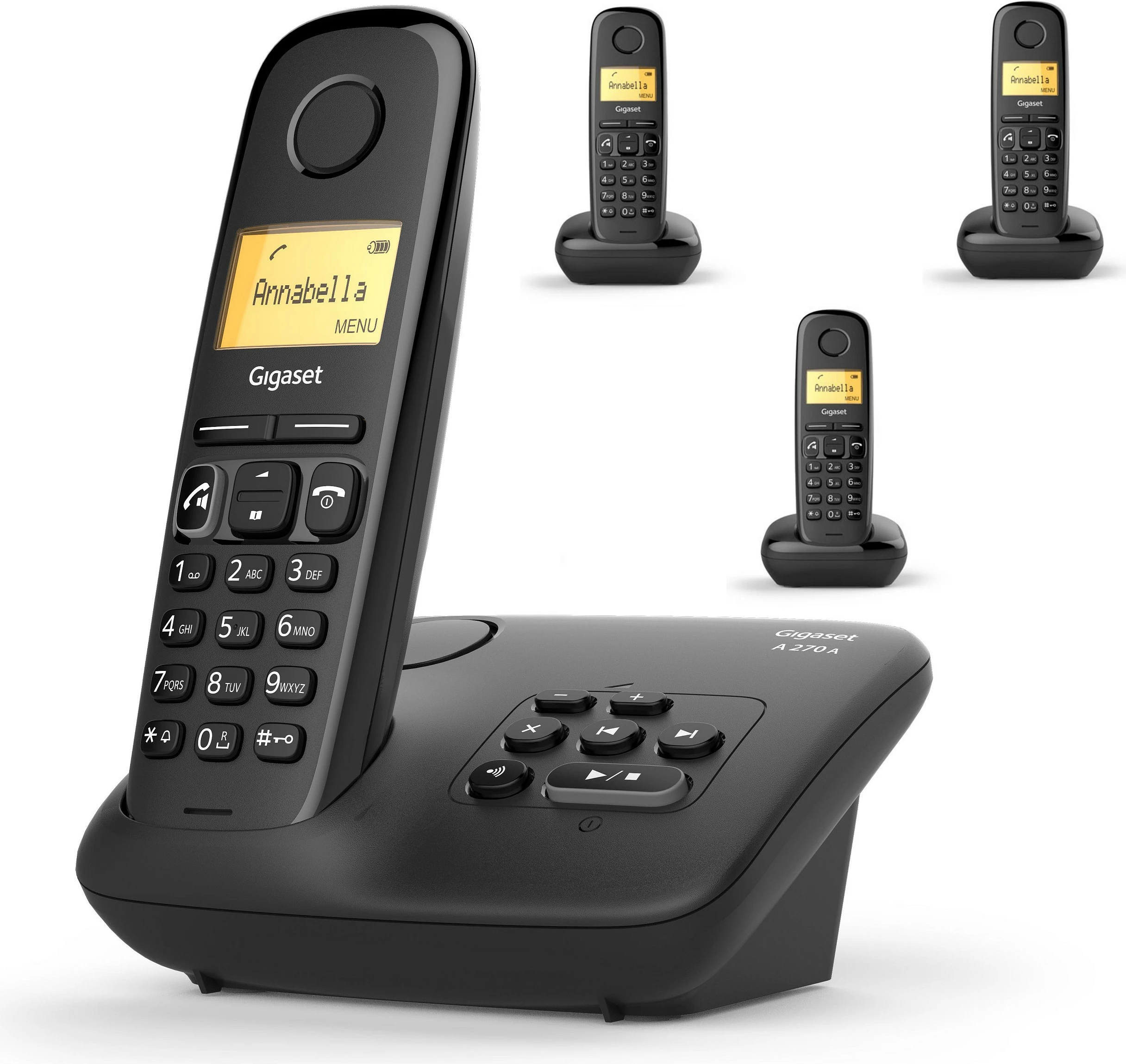 Telefon fiks DECT Gigaset A270A, sekretari telefonike, 2 dorëza pa kabllo, speakerphone, i zi