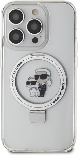 Mbështjellës Karl Lagerfeld KLHMP15LHMRSKCH për iPhone 15 Pro 6.1", me unazë dhe MagSafe, Bardhë