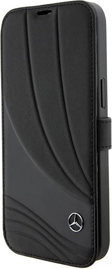 Mbështjellës Mercedes Leather Wave Pattern për iPhone 15 Pro, i zi