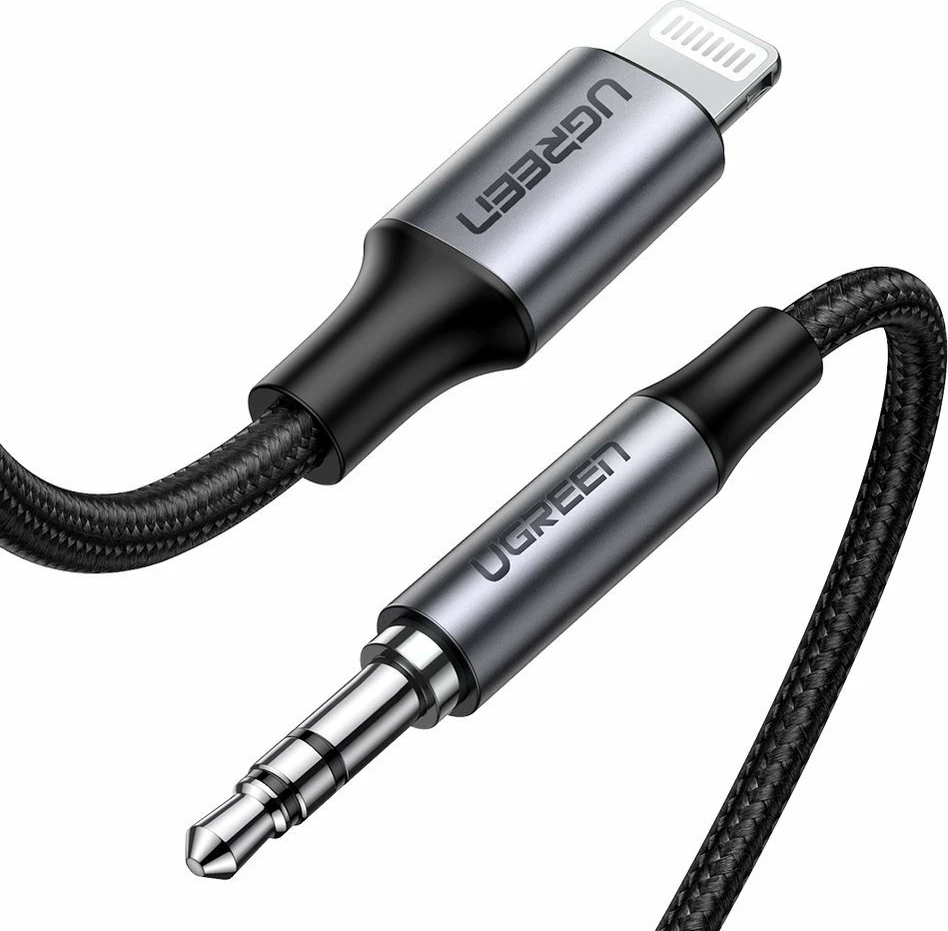 Kabllo audio AUX Ugreen 70509, Lightning në 3.5 mm, 1 m, Gri