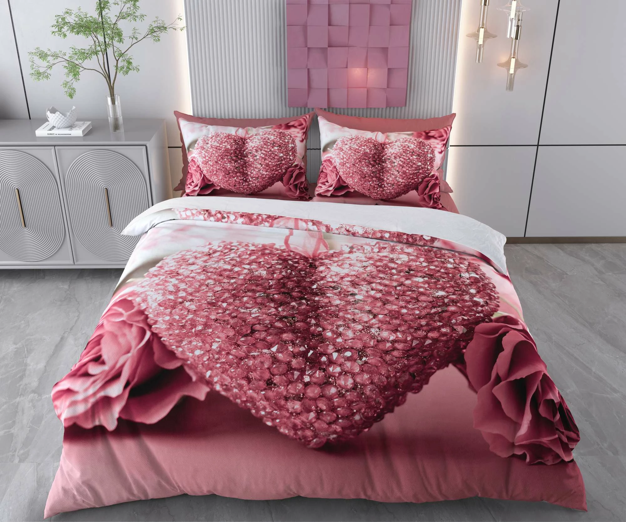 Set mbulesë për jorgan King, L'Essentiel Linge de Maison, Dream, ngjyrë rozë e zbehtë dhe e bardhë