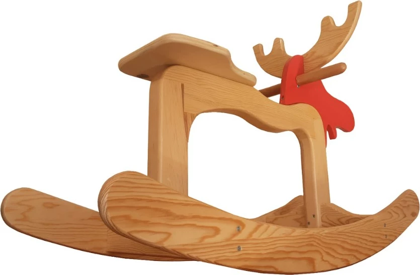 Lodër druri për fëmijë, formë dreri, ngjyrë arre dhe e kuqe, Skye Decor