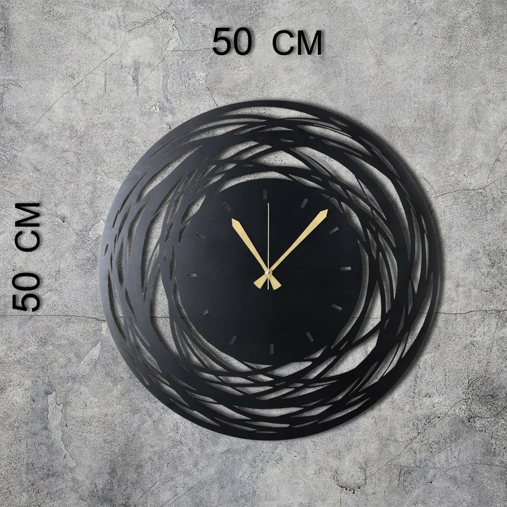 Orë muri dekorative prej metali, Wallity, WATCH-042, e zezë, 50x50cm